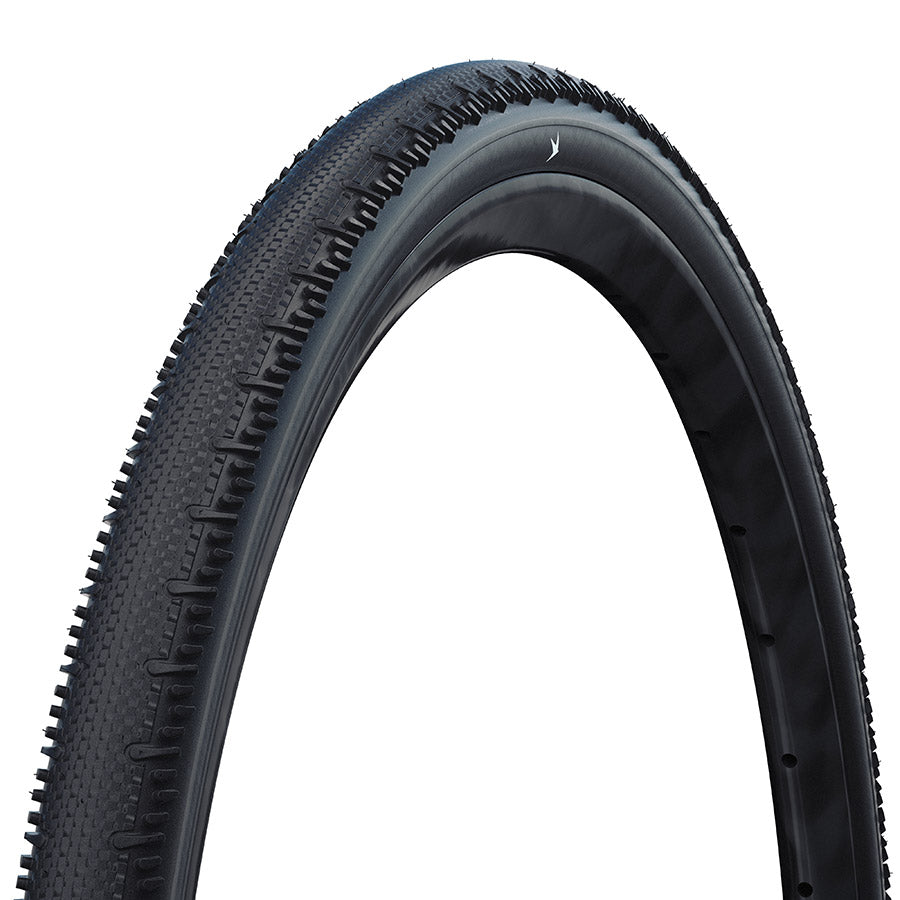Schwalbe G-One RS gravel tire, 700x40c, tubeless-ready, with black tread for gravel biking and off-road riding.