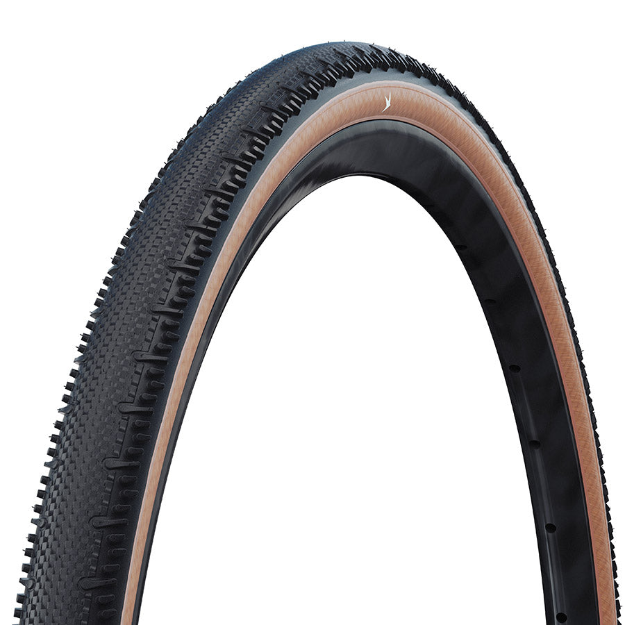 Schwalbe G-One RS gravel tires, 700x40c, tubeless-ready, black, designed for gravel riding and racing.