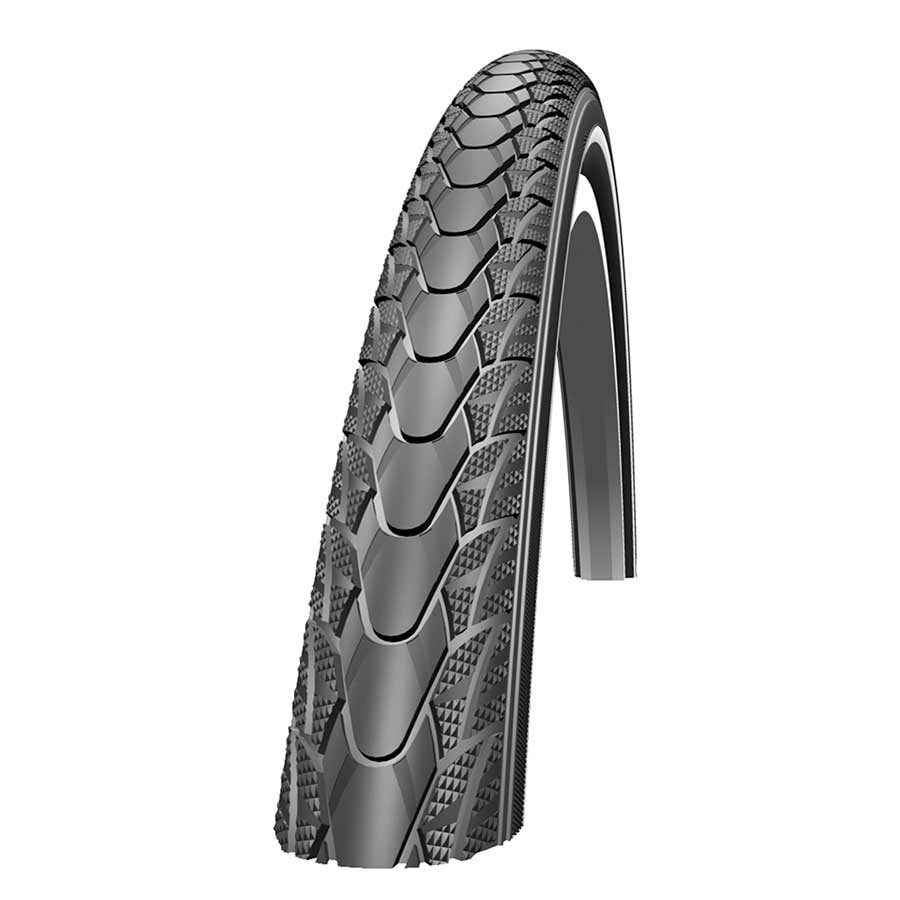 Schwalbe Marathon Plus hybrid tires, 26x1.50-inch wire clincher with SmartGuard protection, black rubber tread.