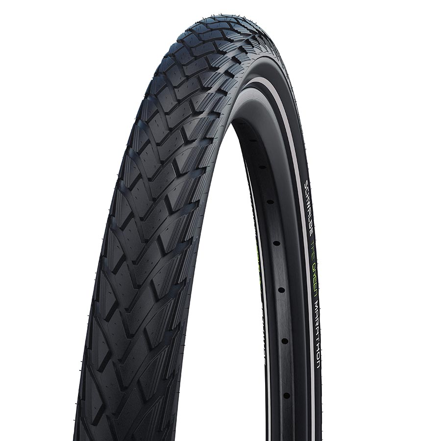 Schwalbe Green Marathon hybrid tire 700x28c wire bead clincher with Addix Eco GreenGuard casing in black and green.