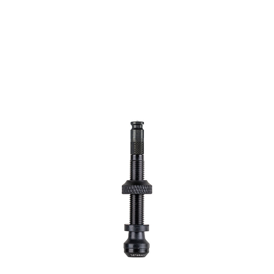 Pair of Schwalbe SCV Clik Tubeless Valves, 40mm length, for bicycle tires, featuring easy-to-use locking mechanism.