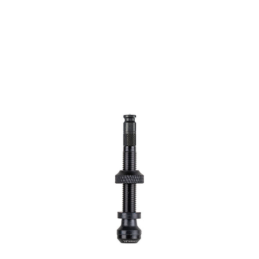 Pair of Schwalbe SCV Clik Tubeless Valves, 40mm length, for bicycle tires, featuring easy-to-use locking mechanism.