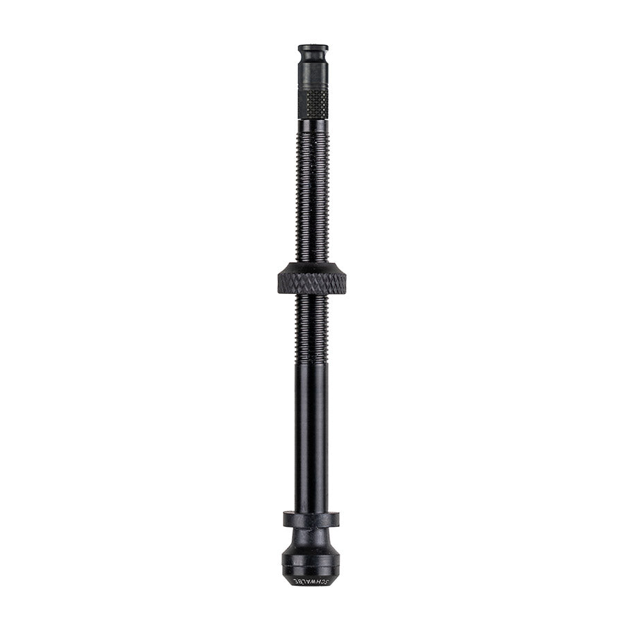 Pair of Schwalbe SCV Clik Tubeless Valves, 40mm length, for bicycle wheels, with a secure locking mechanism and durable construction.
