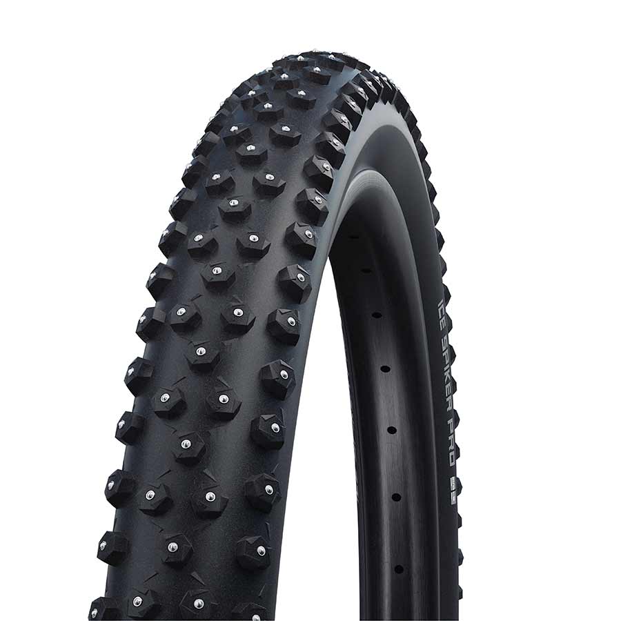 Schwalbe Ice Spiker Pro winter tire for bikes, 26x2.10, wire clincher, black with LiteSkin and RaceGuard protection.