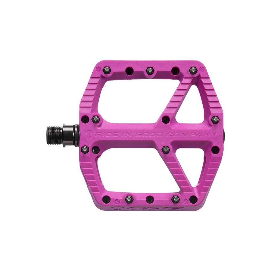 Pair of SDG Components black platform pedals with durable metal bodies and textured grip for mountain biking.
