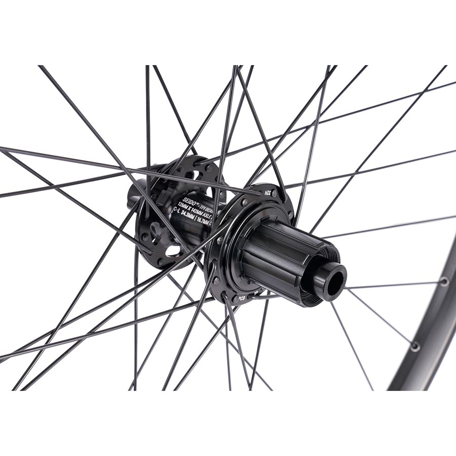 Seido Magnon wheels, 650b size, 584 holes, 32 spokes, 12mm thru-axle, 100mm front, 142mm rear disc brake, 6-bolt pair