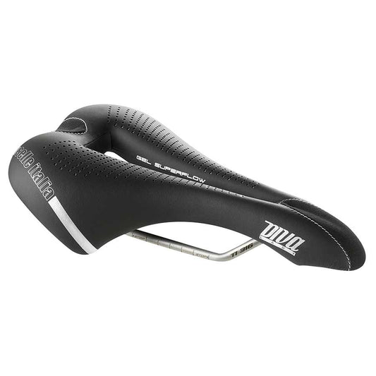 Selle Italia DIVA Gel Superflow road saddle, 152mm width, designed for women, with gel padding and lightweight construction.