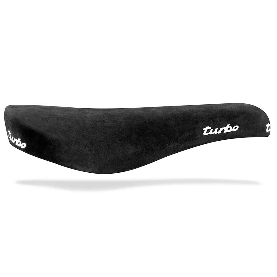 Selle Italia Turbo 1980 Nubuk road saddle in black, 275x146mm, lightweight design for cycling comfort and performance.
