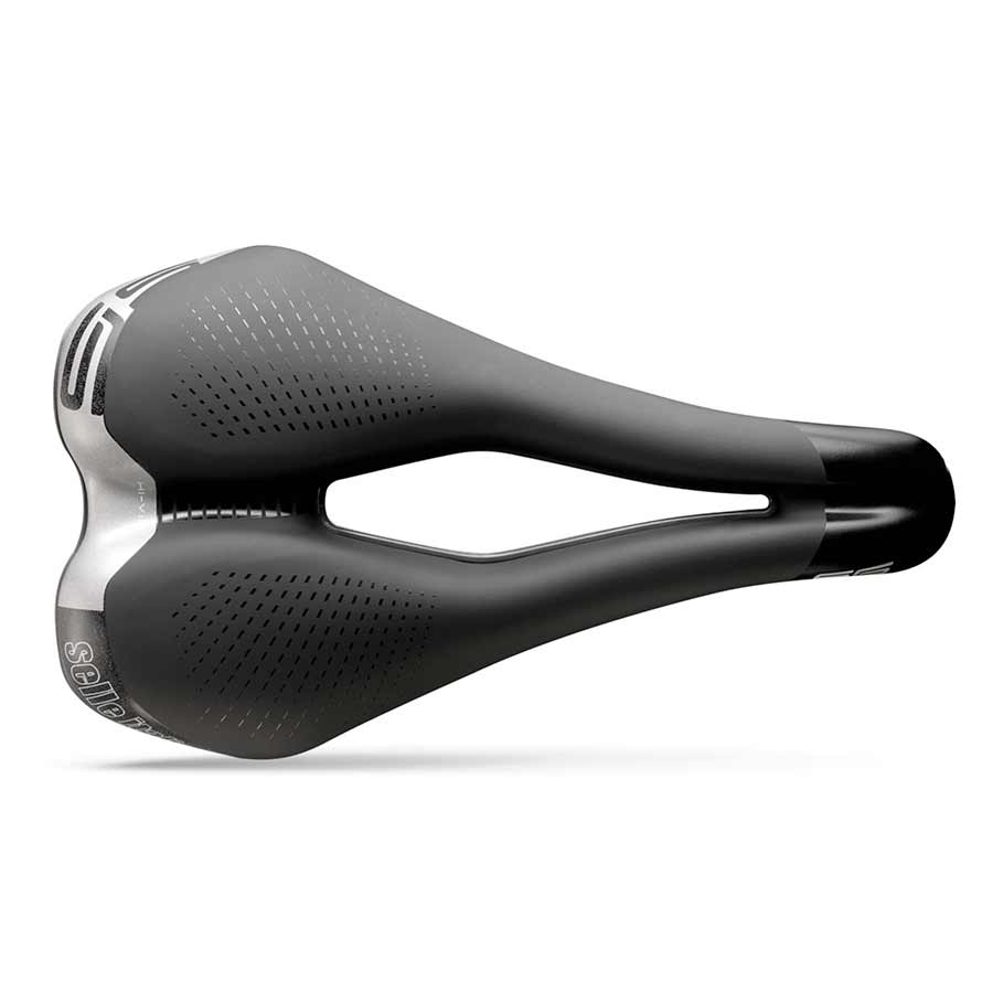 Black Selle Italia S 5 Superflow recreational and commuter saddle with 160mm width and hi-viz accents, weighing 325g.