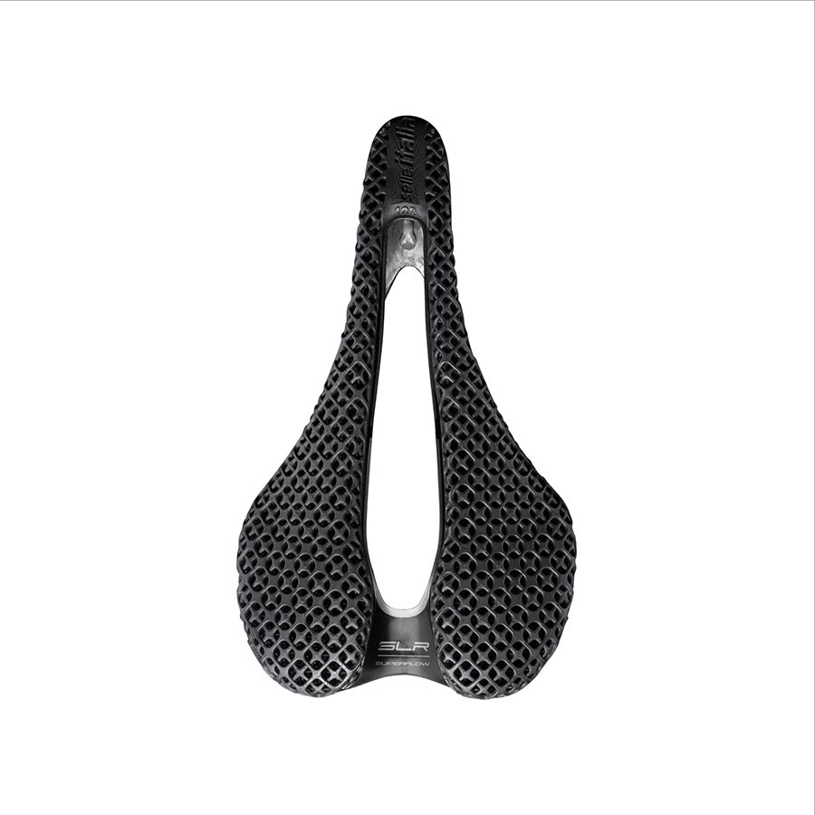 Selle Italia SLR 3D Boost Superflow road saddle in black with carbon rails, unisex design, 248x145mm, lightweight and aerodynamic