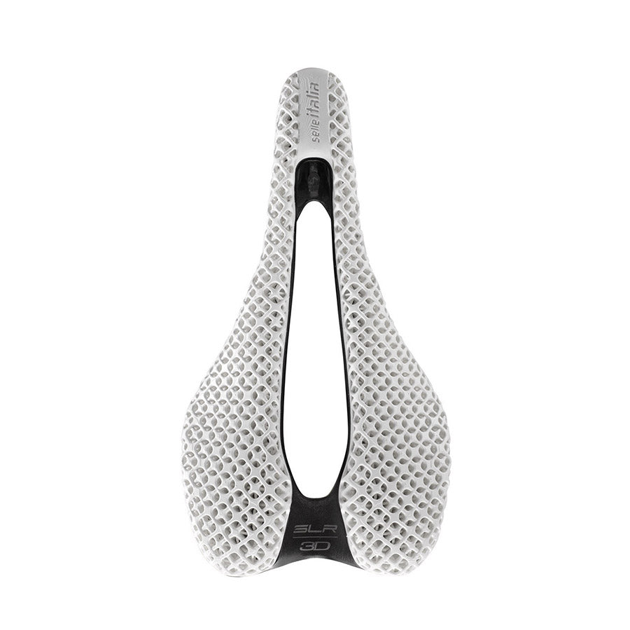 Selle Italia SLR 3D road saddle, men's 145mm white lightweight bike seat with ergonomic design and thin profile.