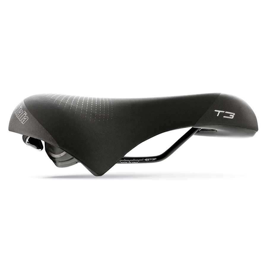 Selle Italia T 3 Flow unisex recreational and commuter saddle, 267x210mm, lightweight bike saddle on a neutral background.