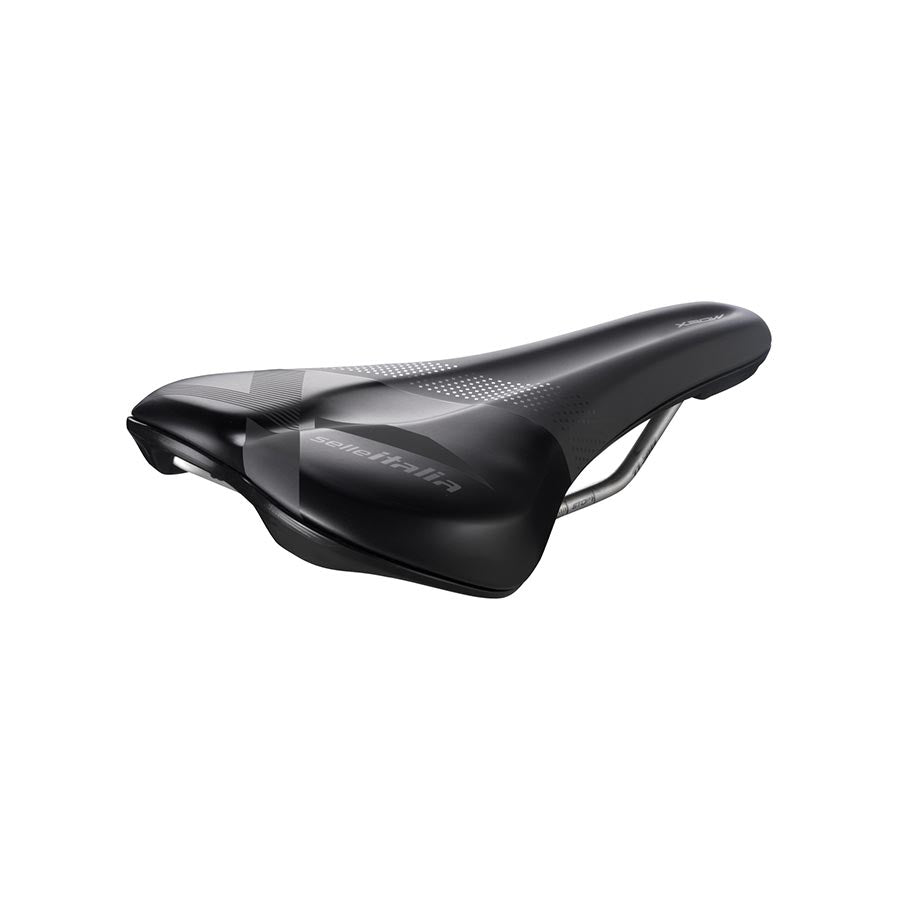 Black Selle Italia X-BOW mountain saddle, unisex, 155mm width, lightweight 353g, designed for mountain biking comfort.