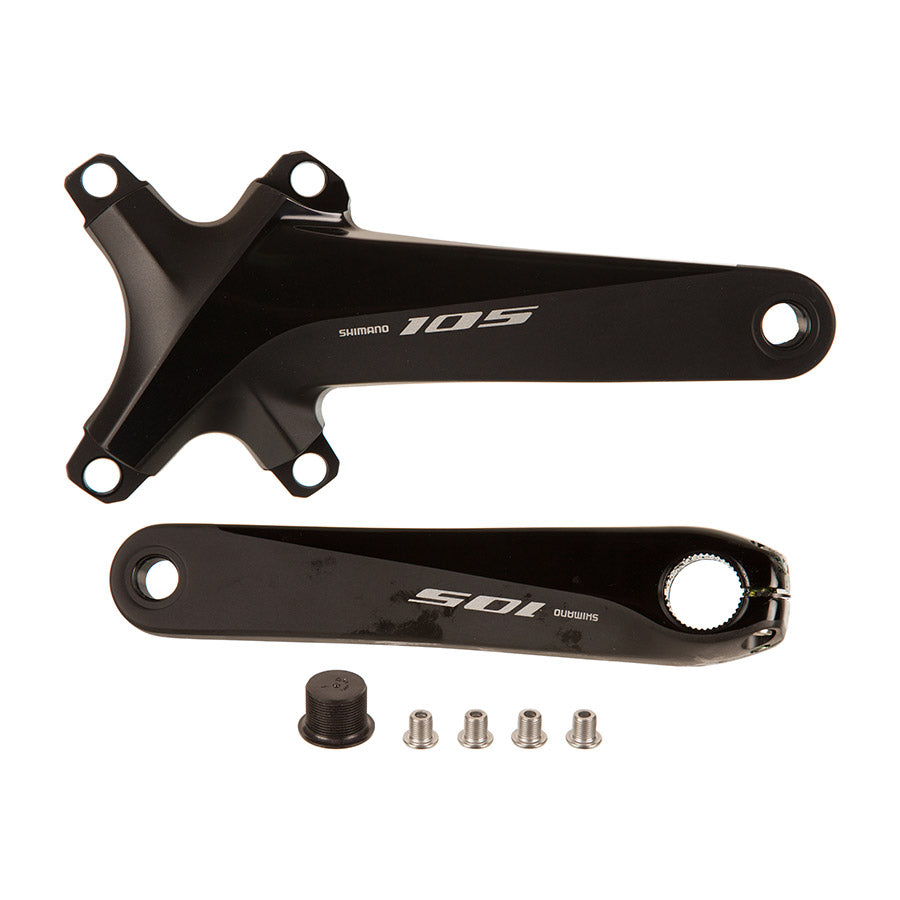 Shimano 105 FC-R7000 road and track crankset in black with 160mm crank arm length, suitable for disc brake bikes.