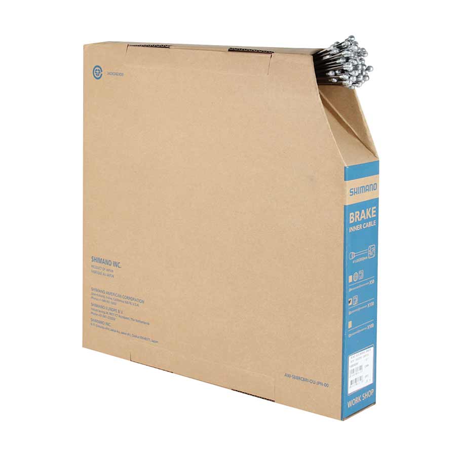 Box of Shimano stainless MTB brake cables, 1.6 x 2050mm, set of 100, for reliable bike braking performance