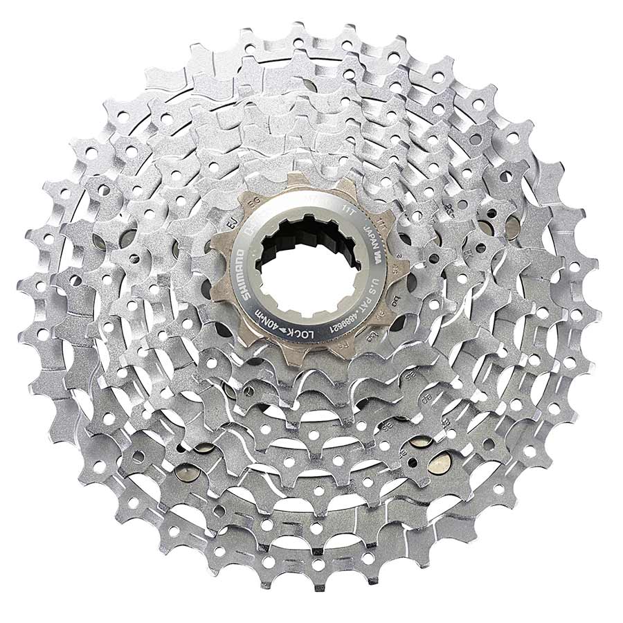 Shimano XT CS-M770 cassette with 11 to 32-tooth sprockets, black metal bike gear component for mountain biking.