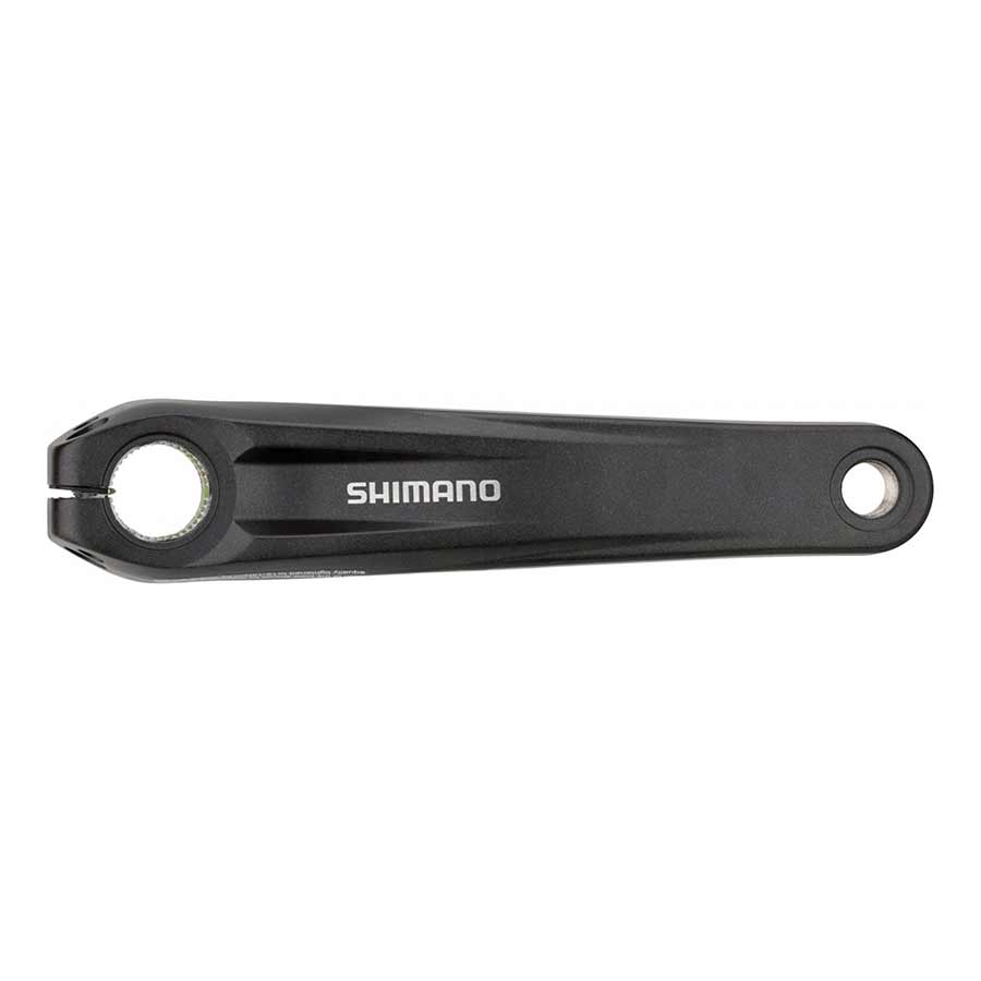 Shimano FC-MT500 crank arm, 170mm length, black Hollowtech II crank arm for mountain bikes, close-up view.