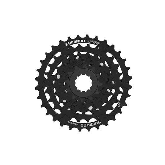 Shimano CS-HG210-7 cassette with 12-28T gear range for bike, featuring durable steel cogs and easy installation