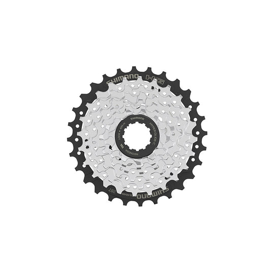 Shimano CS-HG400-7 cassette with phosphate coating, 7-speed, 11-28T gear range, designed for mountain and road bikes