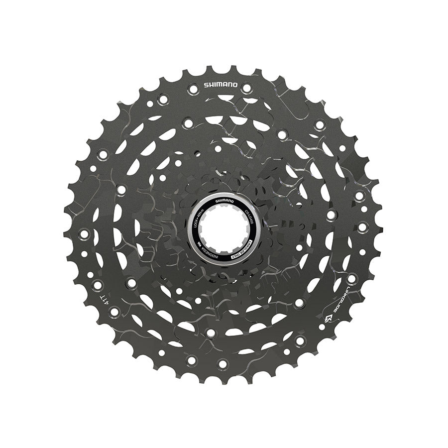 Shimano CS-LG400-9 cassette with 11-36T gear range, shown in close-up on a white background.
