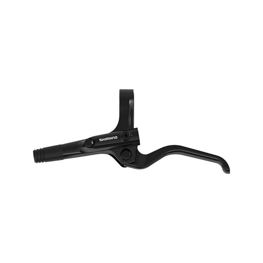 Shimano CUES BL-UR405 hydraulic MTB brake levers in black, front view, designed for mountain biking.