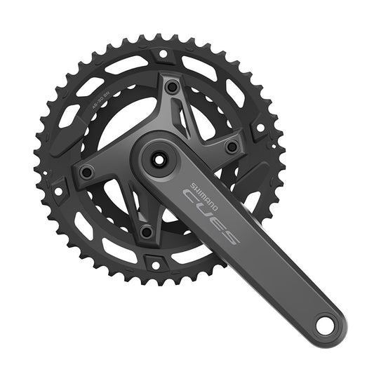 Shimano CUES FC-U6000-2 MTB crankset with 170mm black Hollowtech II arms, 24mm spindle, 22-36T chainrings, Boost spacing