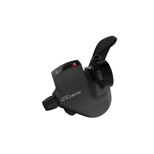 Shimano CUES SL-U4000 MTB Trigger Shifters in black with 9-speed gear mechanism for mountain biking durability and precise shifting.