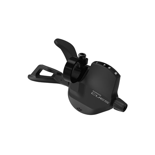 Shimano CUES SL-U4010 MTB trigger shifters in black for 9-speed mountain bikes, showing the shifter levers and gear indicators.