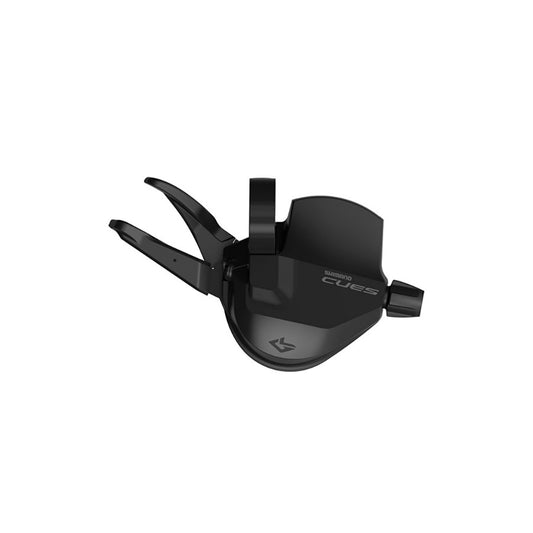 Shimano CUES SL-U6050 MTB trigger shifters for 11-speed mountain bikes, black, ergonomic design, mounted on bike handlebars