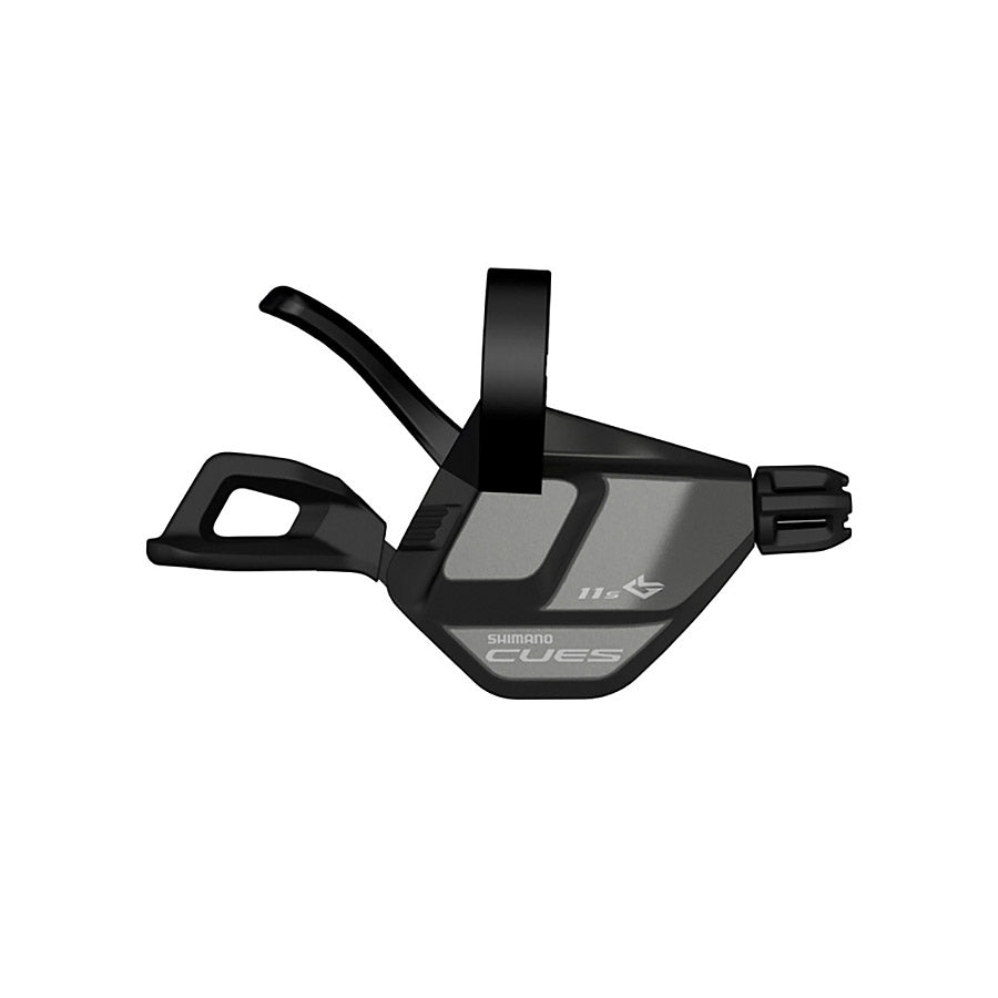 Shimano CUES SL-U8000 MTB trigger shifters with 11-speed I-spec II black design on a mountain bike handlebar