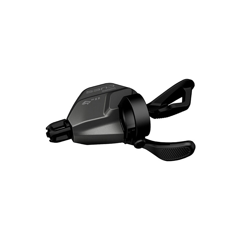 Shimano CUES SL-U8000 MTB trigger shifters for 11-speed, I-spec II black mountain bike component with ergonomic design.
