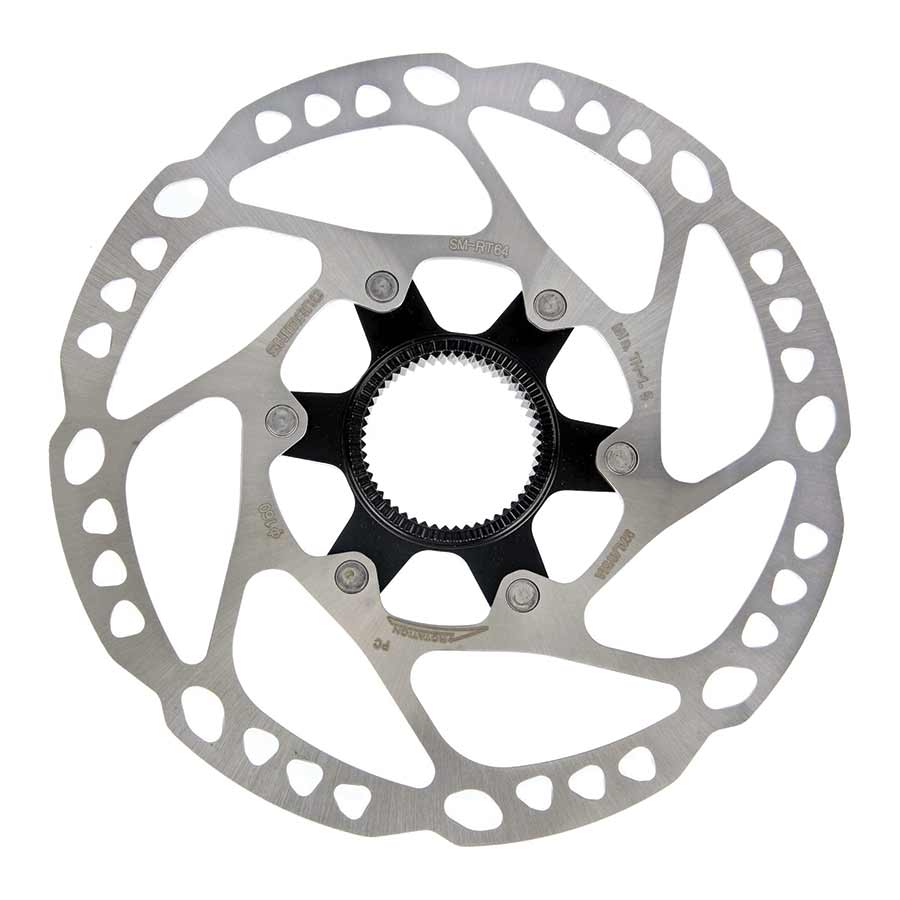 Shimano Deore SM-RT64 203mm disc rotor with center-lock mounting for mountain bike braking system.