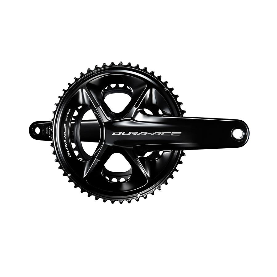Shimano Dura Ace FC-R9200 road and track crankset with 34/50T chainrings, black, 165mm Hollowtech II crank arms.