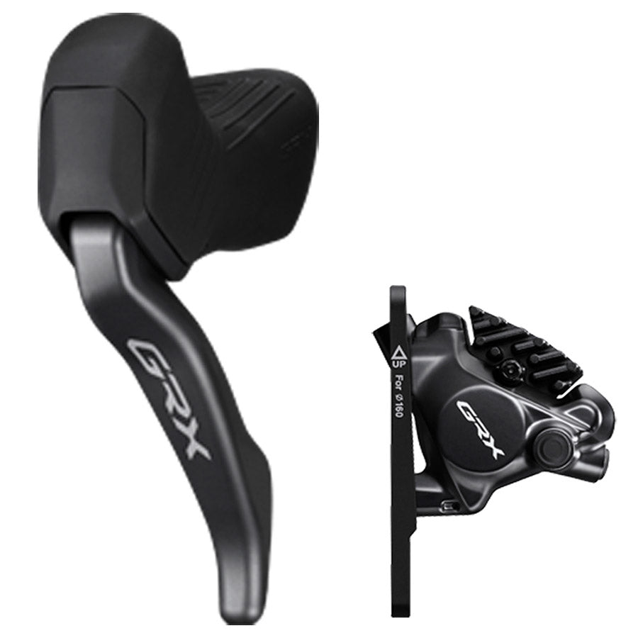 Shimano GRX Di2 ST-RX825 hydraulic disc brake lever and BR-RX820 caliper for road bikes, black, front flat mount, 146g