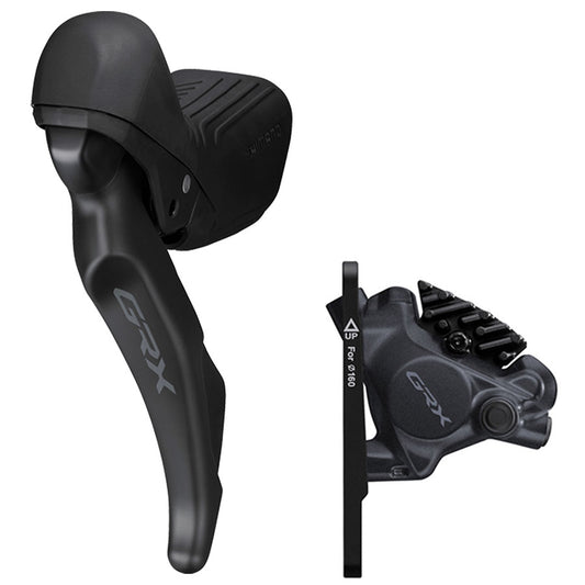 Shimano GRX ST-RX610 hydraulic disc brakes for road bikes, front flat mount with 160mm rotor not included, black finish.