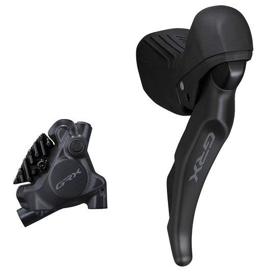 Shimano GRX ST-RX610 hydraulic disc brake set for road bikes with flat mount, includes front brake caliper and lever in black