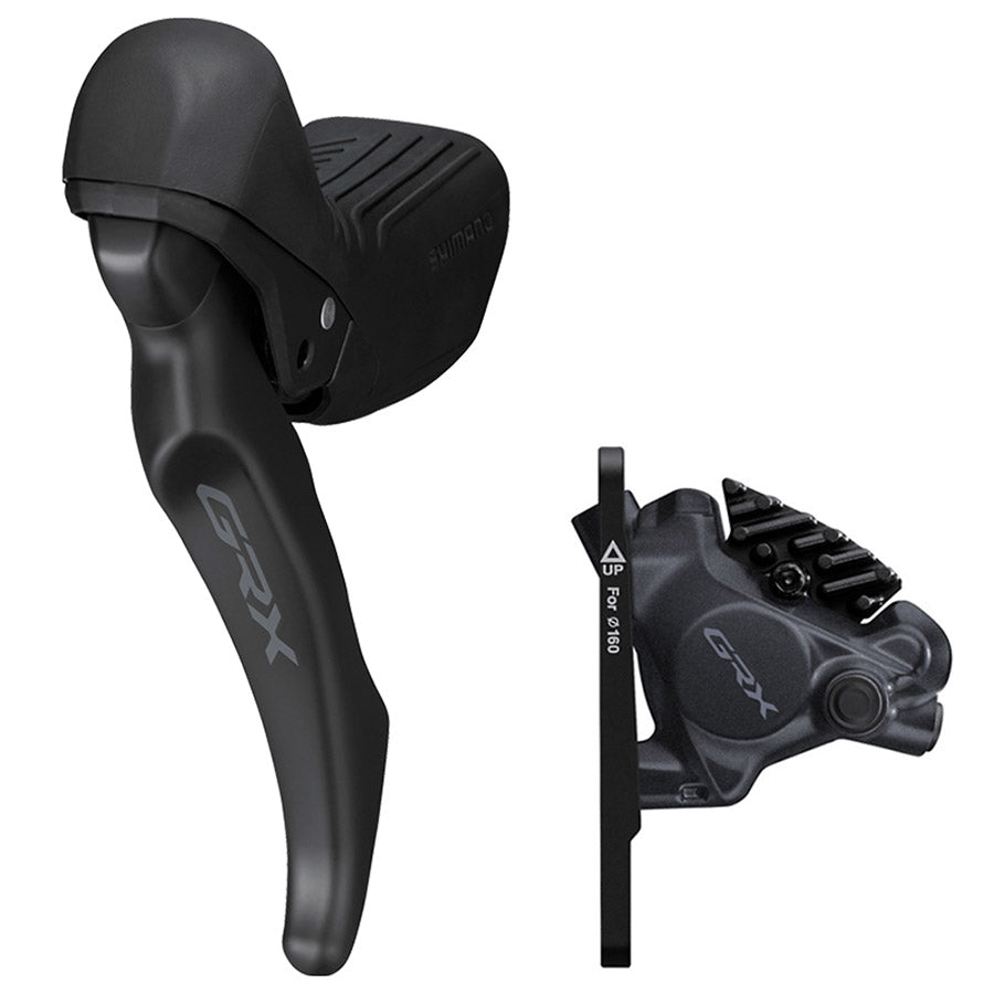 Shimano GRX ST-RX610 hydraulic disc brakes for road bikes, front flat mount, black color, with 160mm rotor not included.