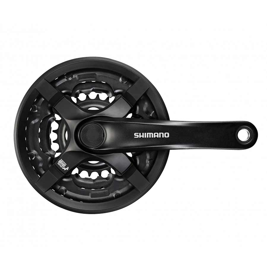 Shimano Tourney FC-TY501 MTB crankset with 170mm arms, 24-34-42T chainrings, black finish, riveted square taper bottom bracket