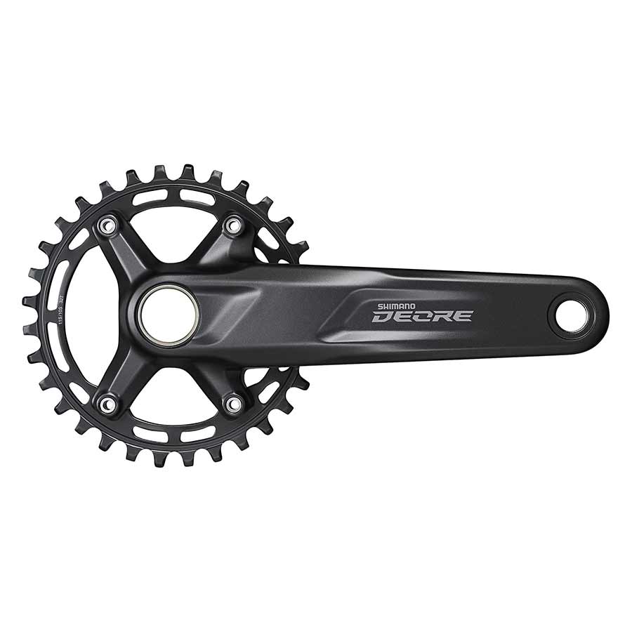 Shimano FC-M5100-1 MTB crankset in black with 170mm arm length, designed for mountain biking.