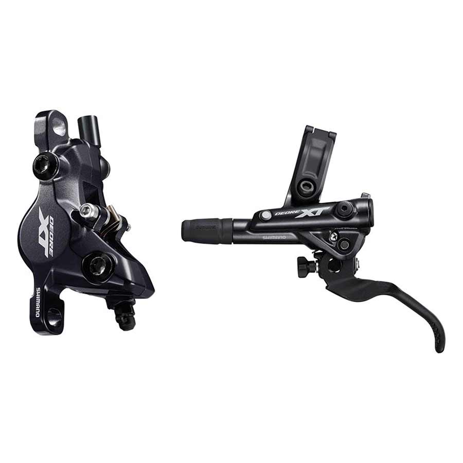 Shimano XT M8100 MTB hydraulic disc brake set with front post mount, black finish, includes brake caliper and lever, not disc.
