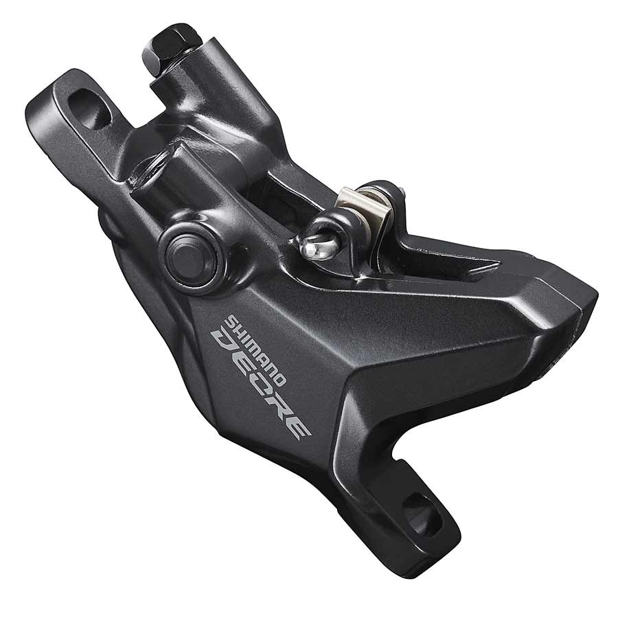 Shimano Deore BL-M6100 and BR-M6100 MTB hydraulic disc brake set with front post mount, black finish, and disc not included.