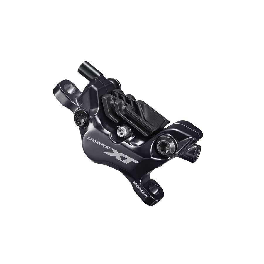 Shimano XT BL-M8100 and BR-M8120 MTB hydraulic disc brakes set with black finish, front post mount, includes brake levers and calipers