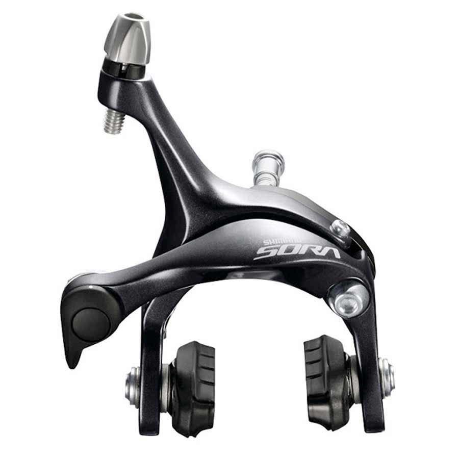 Shimano Sora BR-R3000 front road caliper brakes in black, designed for lightweight road bike stopping power.