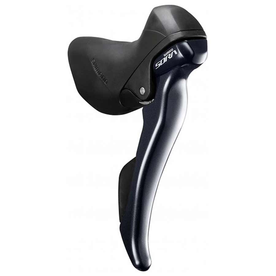 Shimano Sora ST-R3000 road shifter-brake lever with black finish, front view showing ergonomic design and gear controls.
