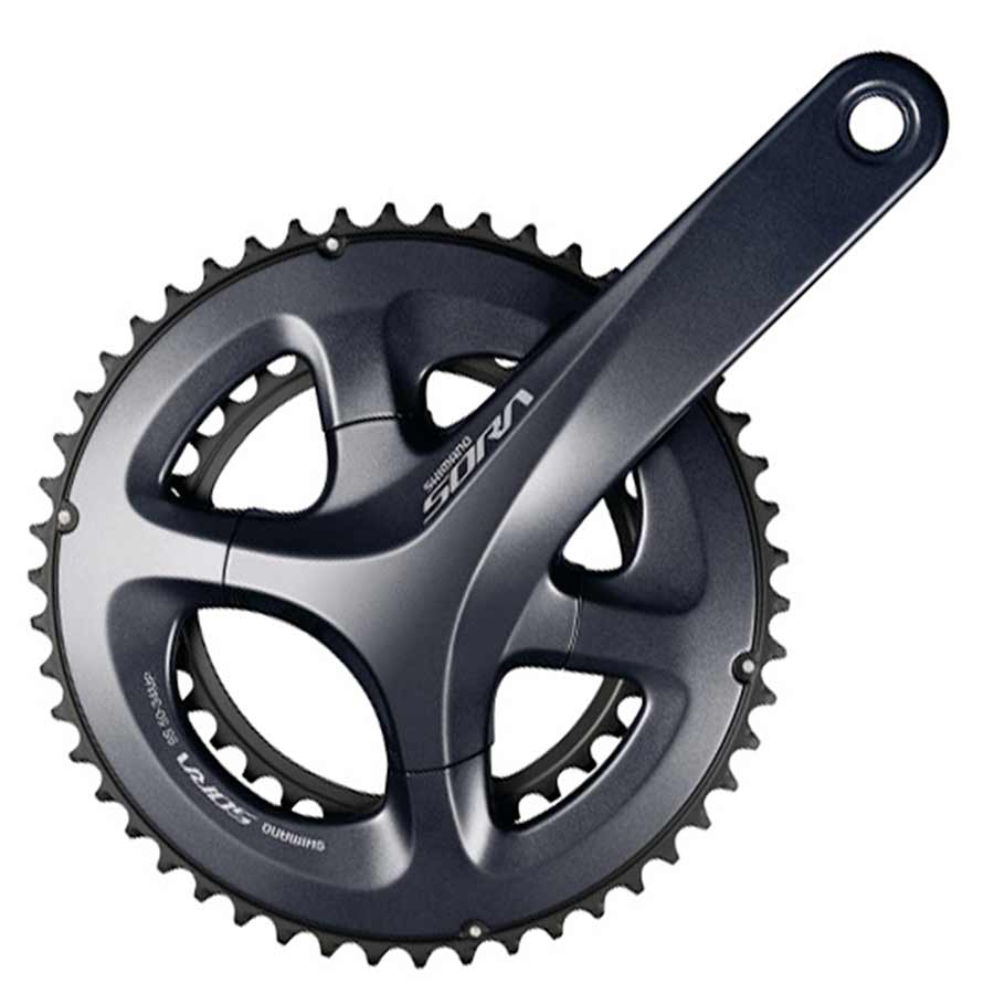 Shimano Sora FC-R3000 road and track crankset with 50T chainring, 170mm crank length, black finish.