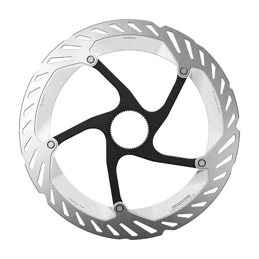 Shimano RT-CL800 disc rotor 160mm center-lock for bike brakes, showing metallic surface and mounting hole details.