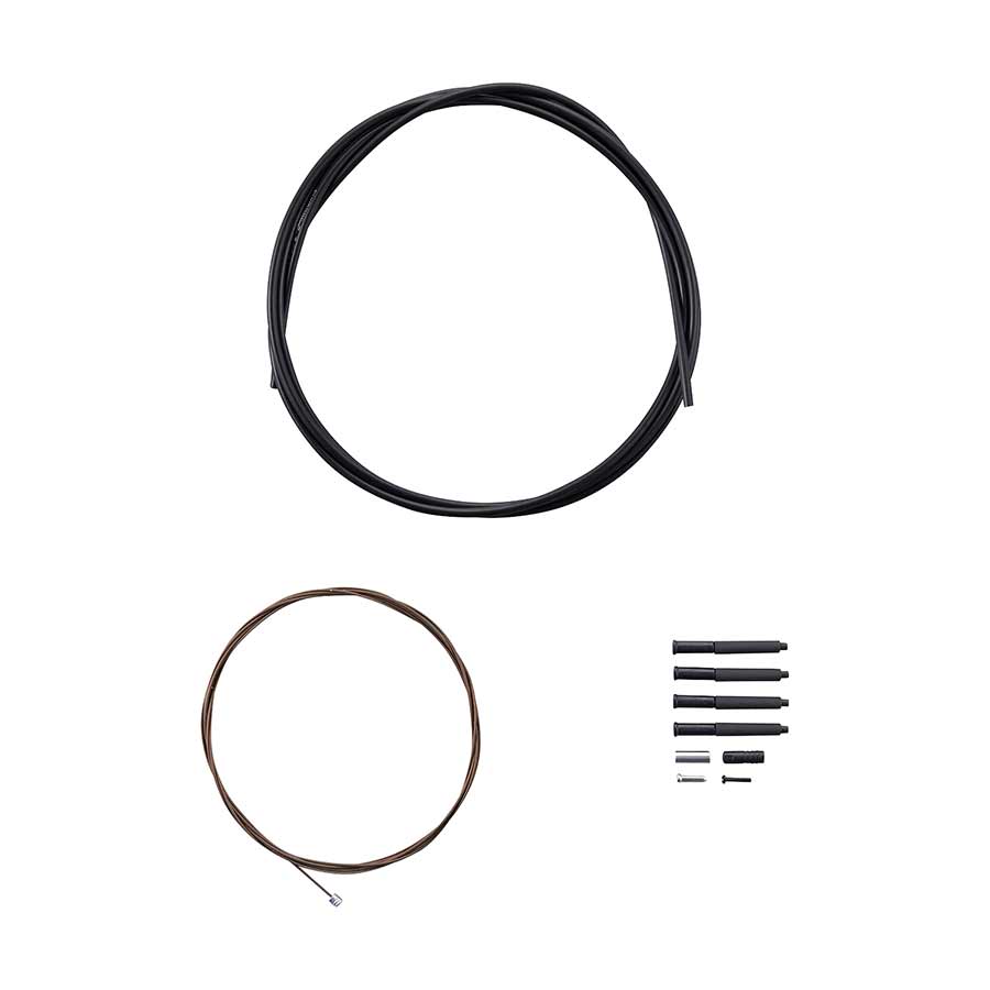 Shimano MTB 1x shift cable and housing set with stainless steel cables in black, 2000mm length, for mountain bike gear shifting.
