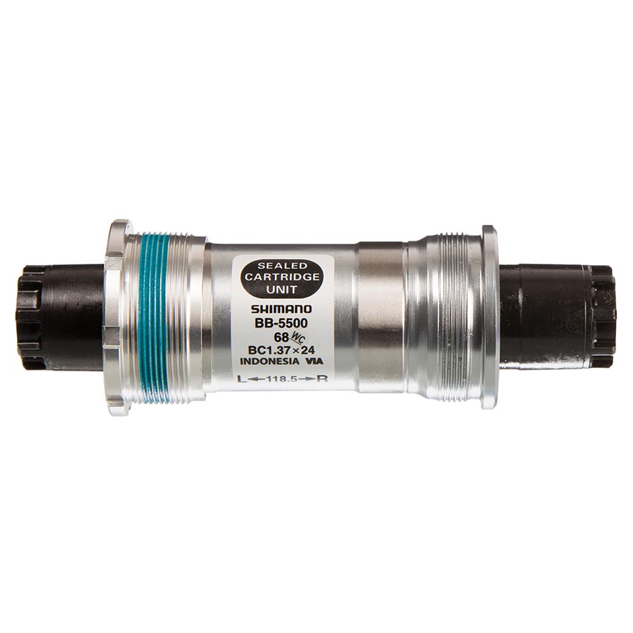 Shimano BB-5500 splined bottom bracket with steel shell, 68mm width, silver color, compatible with Octalink cranksets.