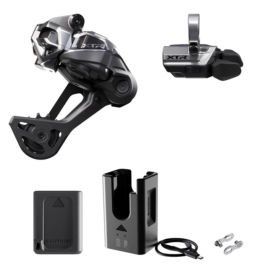 Shimano XTR Di2 RD-M9250 MTB rear derailleur kit with black SGS clamp band, designed for mountain biking.