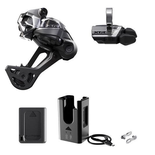 Shimano XTR Di2 RD-M9250 MTB rear derailleur kit with black SGS clamp band, designed for mountain biking.